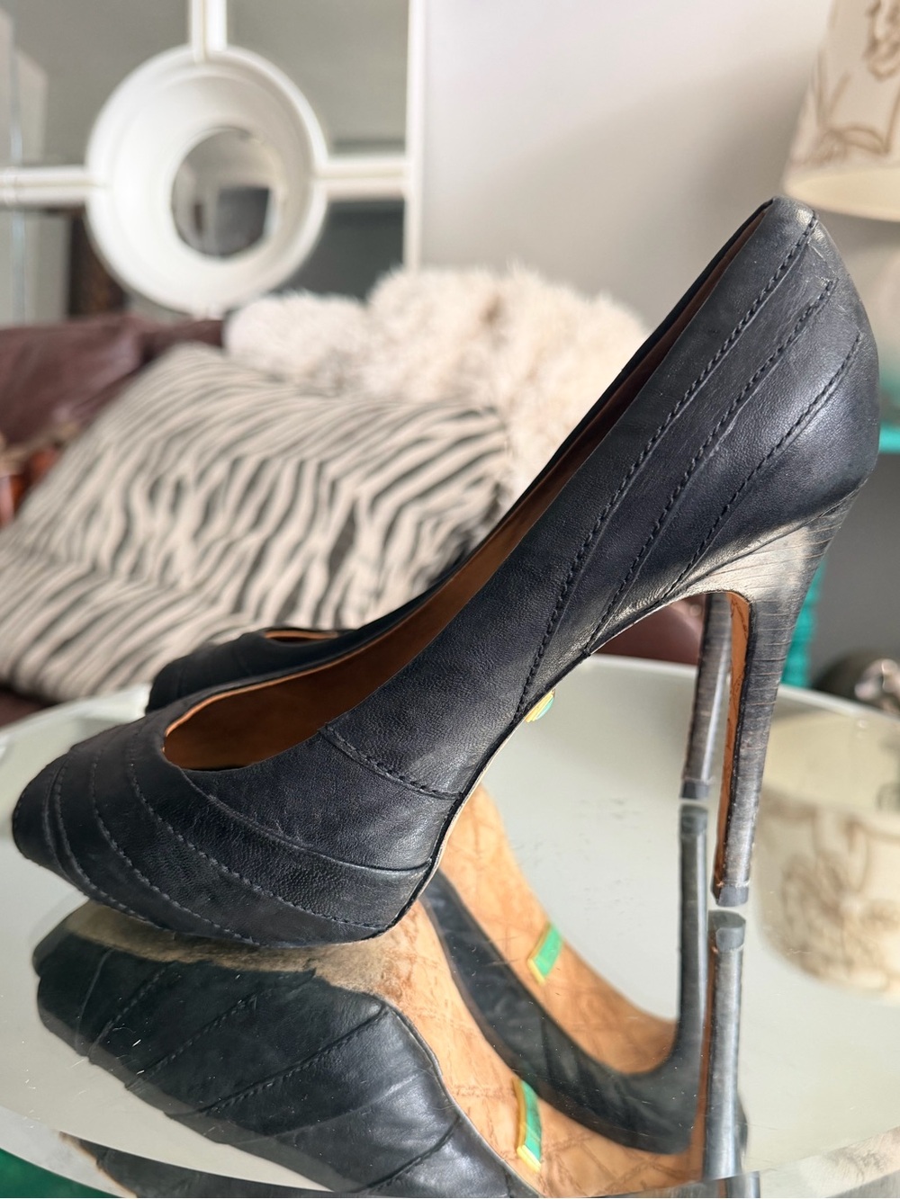 L.A.M.B. Tansy High Heel Peep Toe Vero Cuoio Italian Leather Pump Shoes - Picture 3 of 4